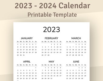 2023-2024 Pastel Calendar, Printable Calendar, Yearly Calendar