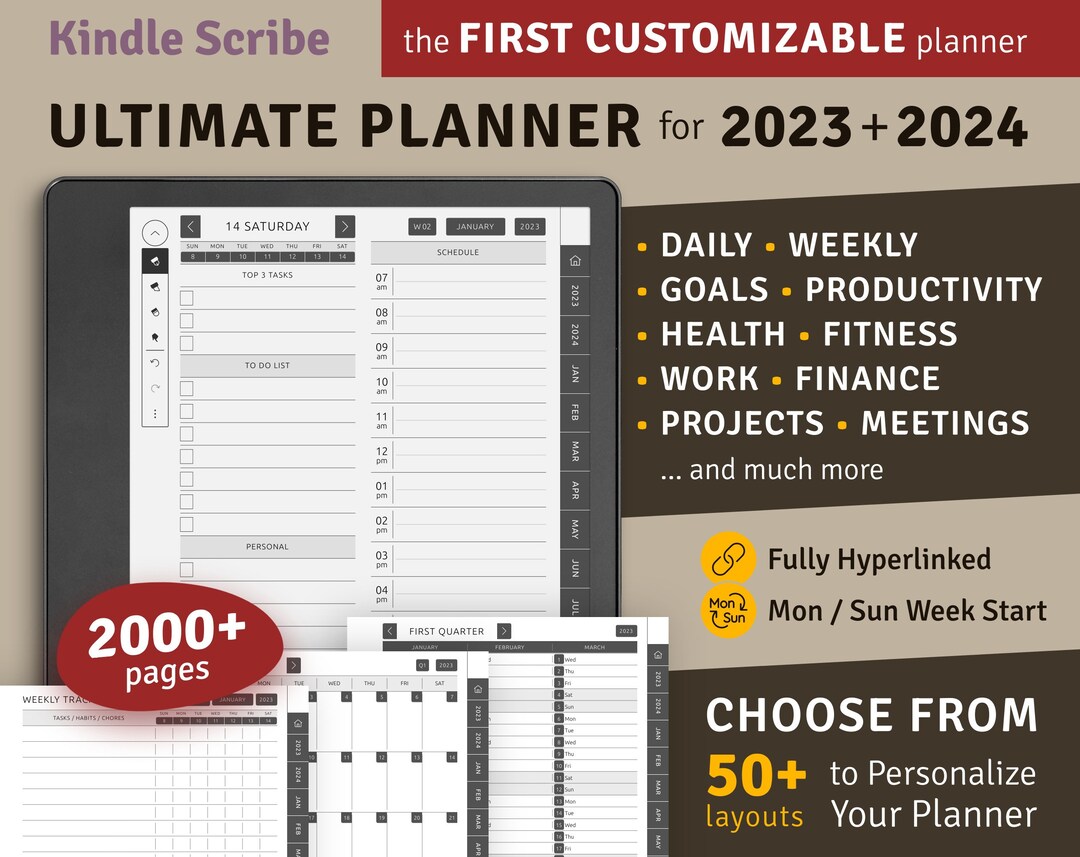 2023 2024 Kindle Scribe Ultimate Planner Hyperlinked Etsy