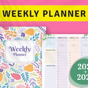 Planejador semanal floral para imprimir, com cronograma por hora (PDF)