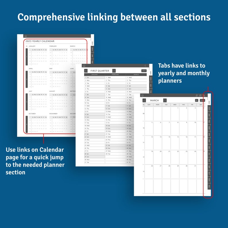 2024 2029 reMarkable Monthly Calendar Template, Hyperlinked PDF, Landscape / Portrait, Right / Left handed Modes image 10