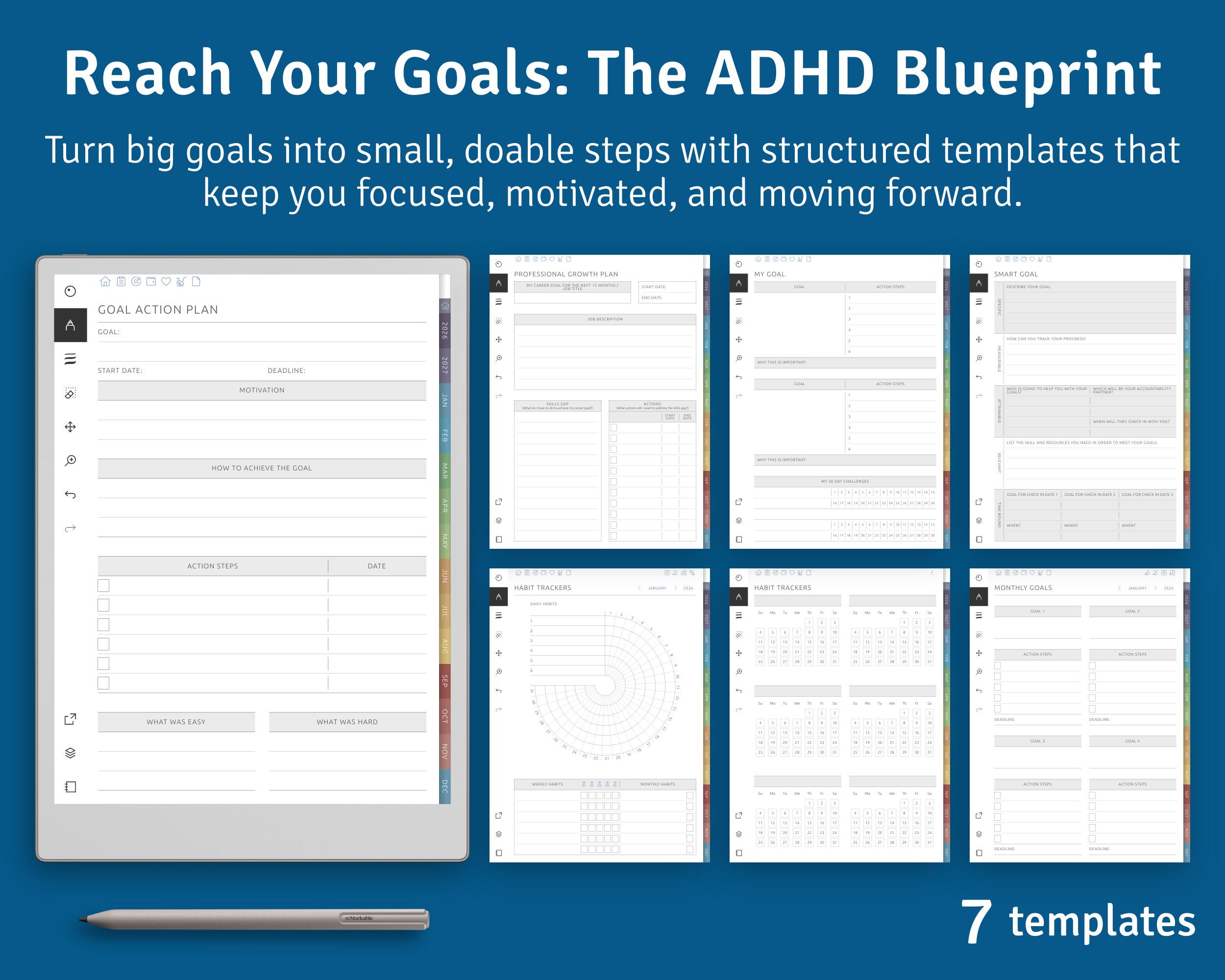 ADHD Planner for Remarkable 2, Paper Pro, 1, Move. Focus & Daily ...