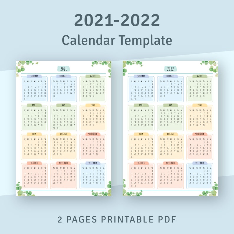 printable calendar 2021 2022 year at a glance calendar etsy