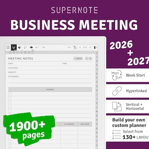 Supernote Business Meeting Notes: Hyperlinked Planner PDF