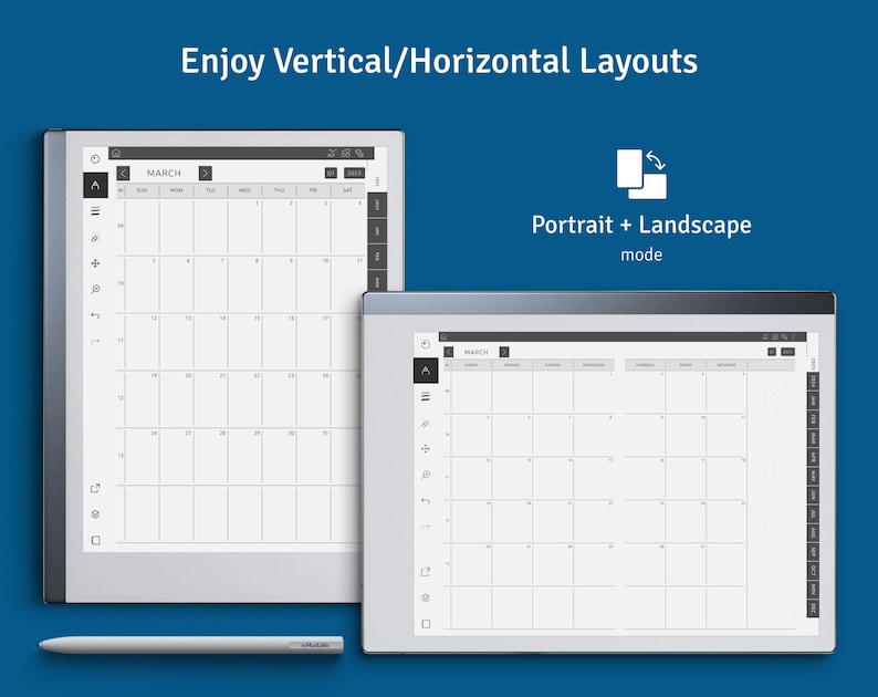 2024 2029 reMarkable Monthly Calendar Template, Hyperlinked PDF, Landscape / Portrait, Right / Left handed Modes image 9