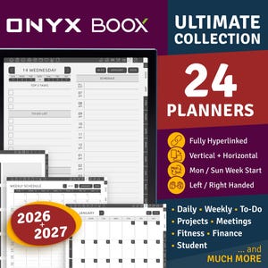 Boox Digital Planner Bundle 2026 + 2027: 40-in-1 Planner Set (Hyperlinked PDF)