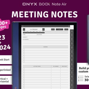BOOX Note Air Meeting Notes, Digital Meeting Book Template, Hyperlinked