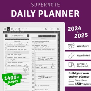 2024 + 2025 Supernote a5x a6x Daily Planner, Customizable Hyperlinked PDF template with Daily, Weekly, Quarterly, Yearly, Projects, Notes