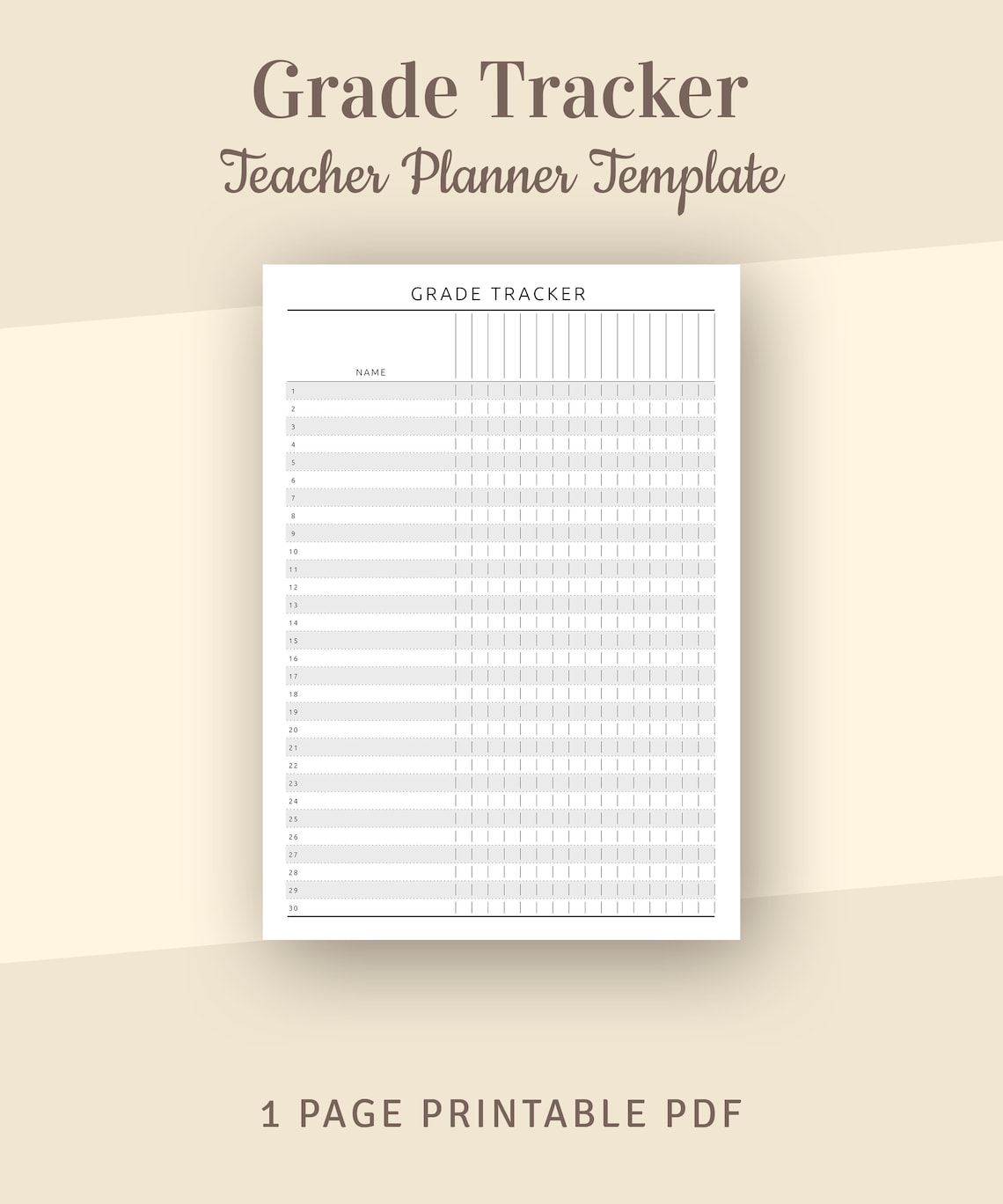 Printable Teacher Grade Tracker Template (A4, A5, Letter, Half Letter ...