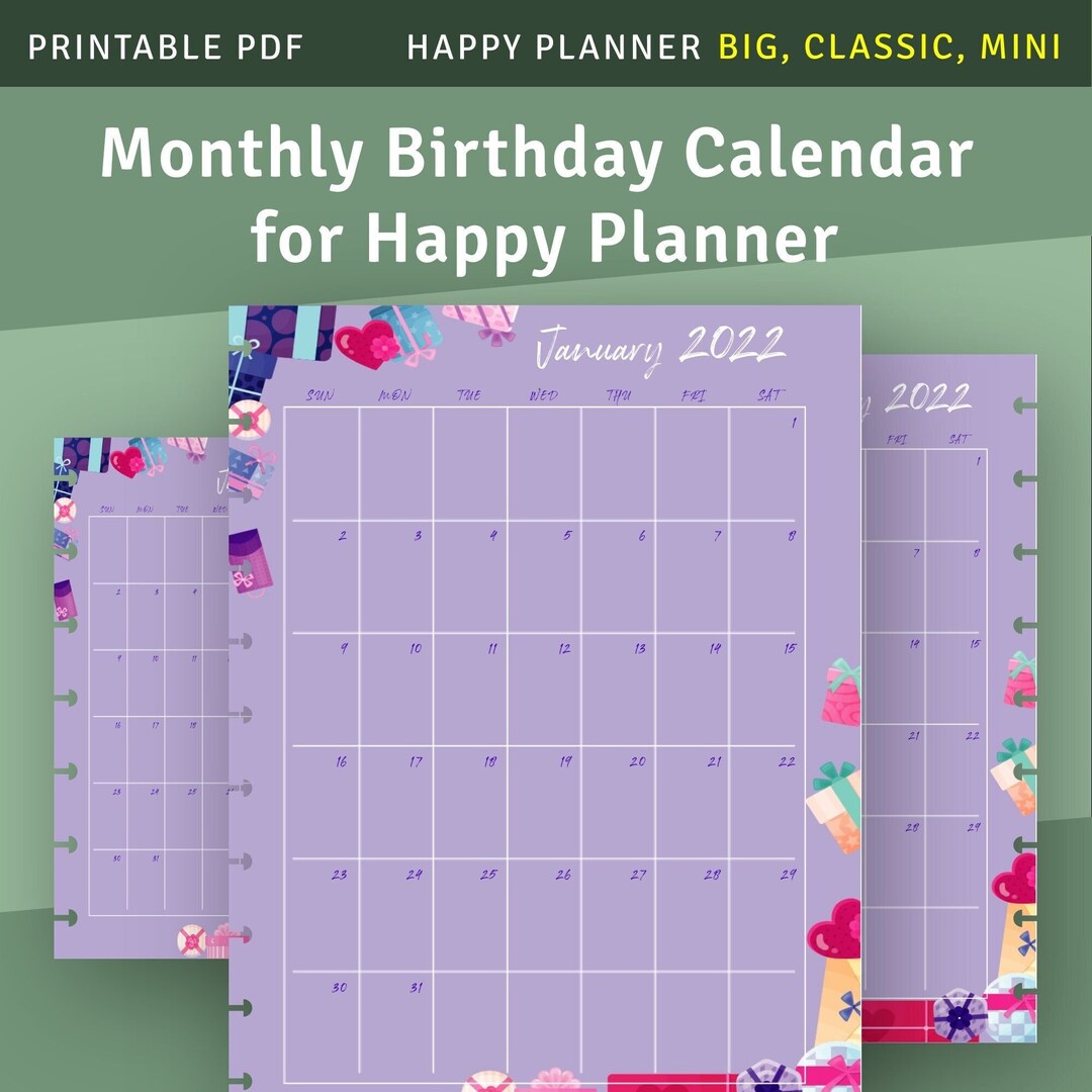 Monthly Birthday Planning Template for Happy Planner Classic / Big ...
