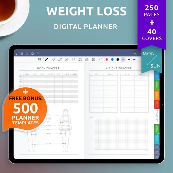 Digital Weight Loss Planner, Diet & Health Journal (500+ Templates)