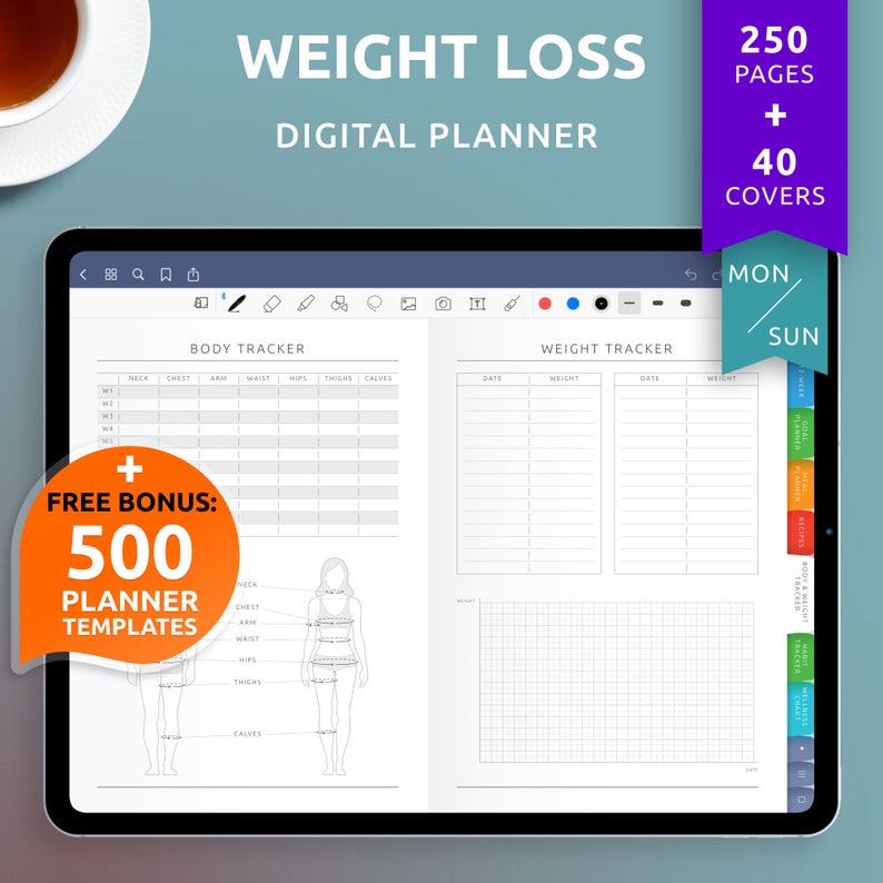 Digital Weight Loss Planner for Goodnotes Notability Diet Etsy