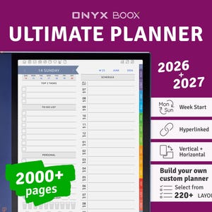 2026 + 2027 Onyx BOOX Planner: Ultimate Hyperlinked Digital Template (PDF Download)