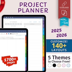 2025 + 2026 Customizable Digital Project Planner for iPad / Android tablet, Goodnotes, Notability, Samsung Notes Template, Hyperlinked PDF