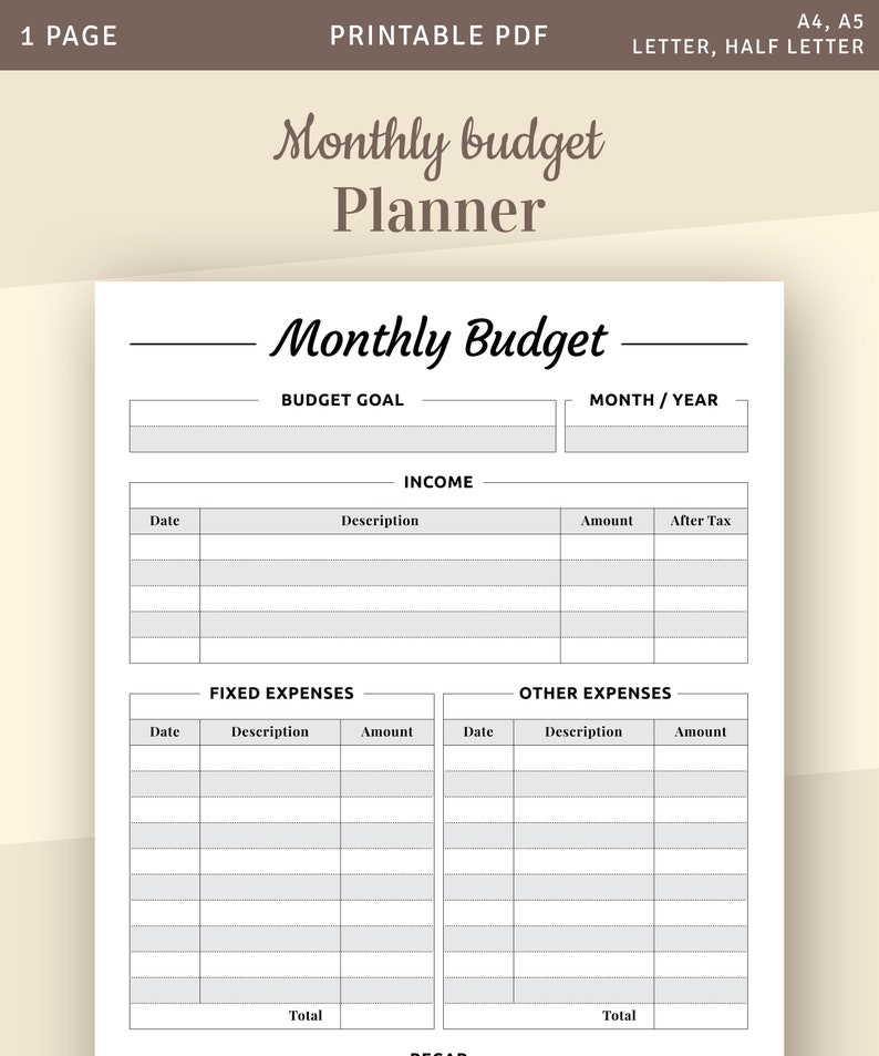 Monthly Budget Printable Template, Monthly Cash Budget, Bill Organize, Budgeting printables, Monthly Expenses, Family Budget Printable PDF image 1