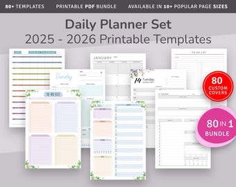 2025 + 2026 Daily Hourly Planner Templates Pack, Printable Daily Agenda Templates 80+ in 1 Bundle, Instant Download Printable PDF