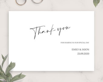 Simple Script Formal Wedding Thank You Card, Printable Thank You Card Template, Custom Editable Thank You Card Downloadable PDF, JPG, PNG