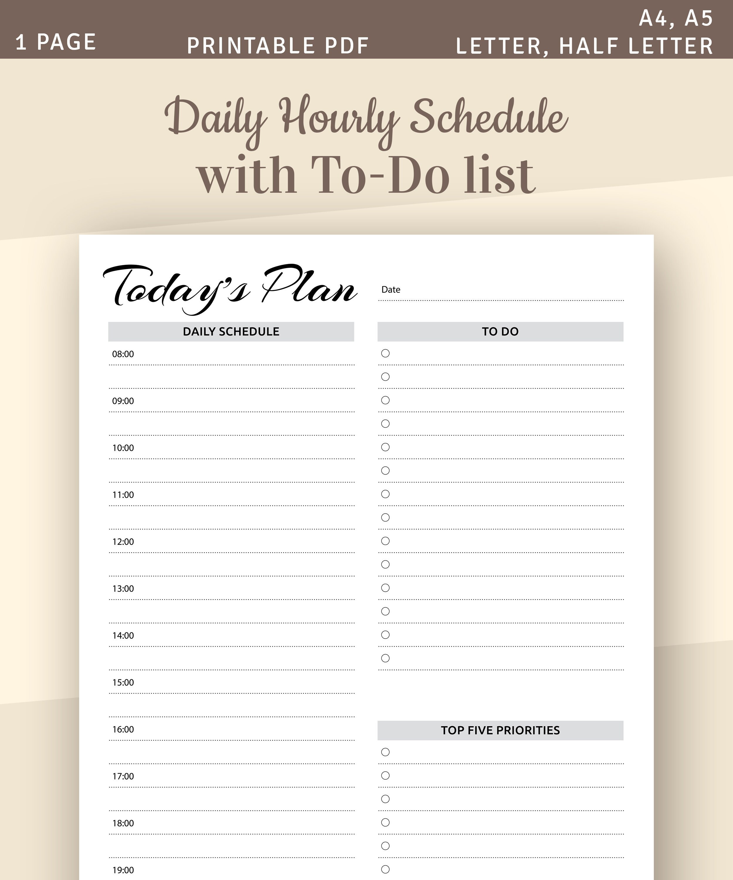 A4 Letter Half A5 Daily To Do List Pdf Download 24Hour Daily Timetable 