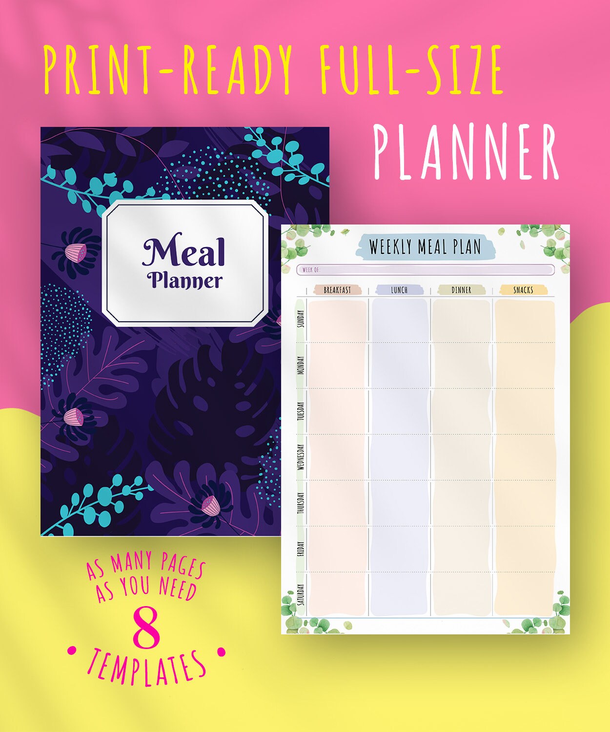 Floral Weekly Meal Planner, Grocery List (PDF Printable) - Etsy