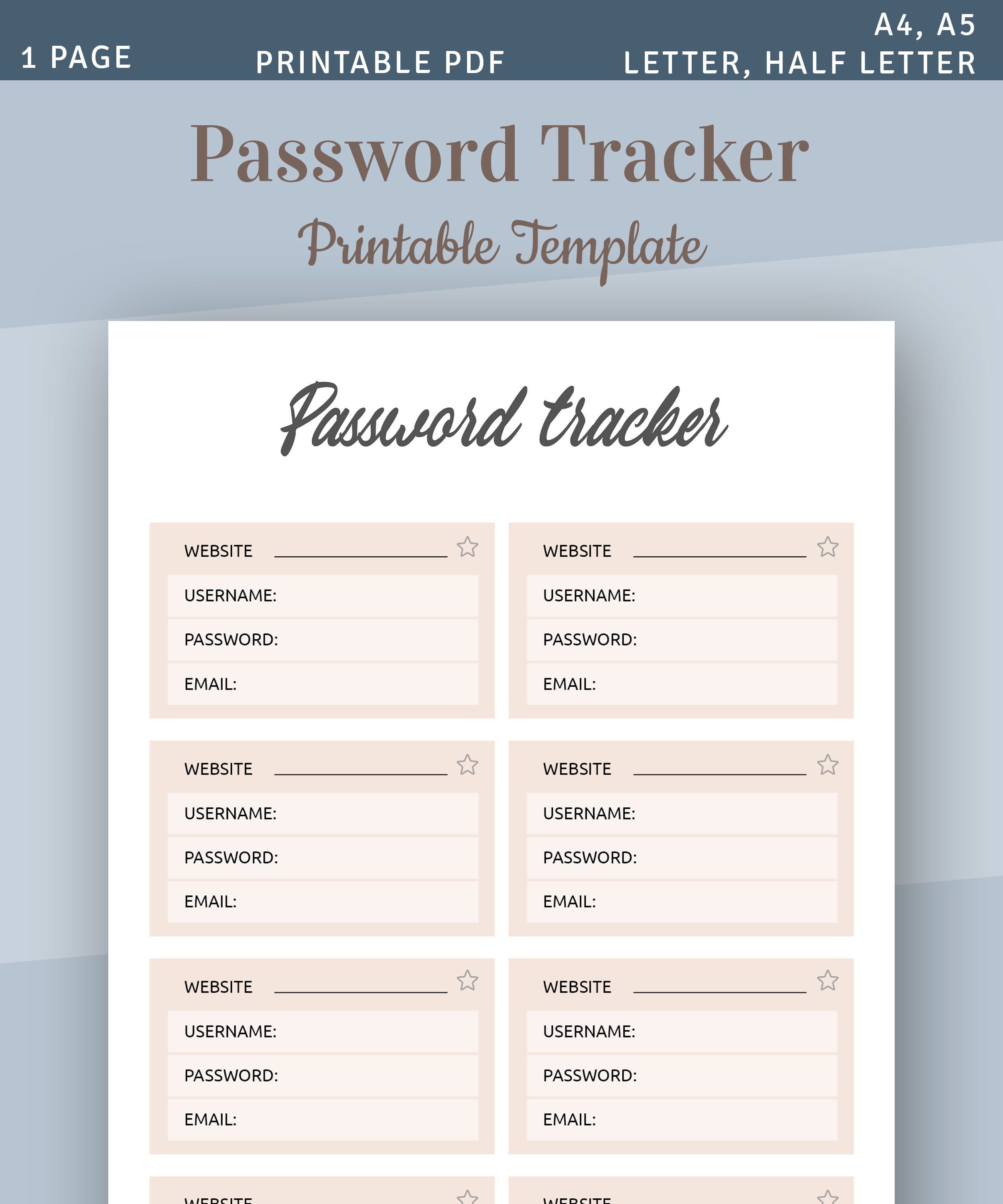Password Logbook Insert Password Organize Printable Template - Etsy