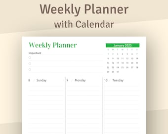 2025+2026 Weekly Planner Template with Calendar (Printable PDF)