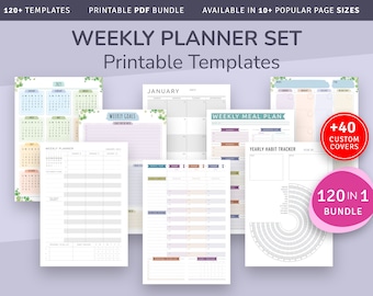 2024 + 2025 Weekly Hourly Planner Kit, Printable Week Plan Templates 120+ in 1 Bundle, Weekly Schedule, Goals & To Do List, Habit Tracker