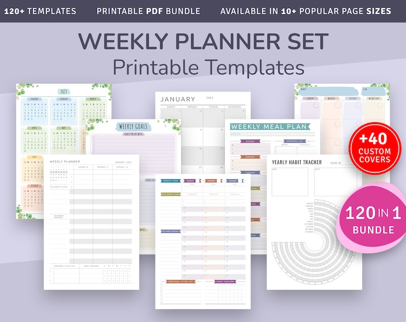 2024 2025 Weekly Hourly Planner Kit, Printable Week Plan Templates 120 in 1 Bundle, Weekly Schedule, Goals & To Do List, Habit Tracker image 1