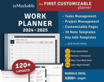 reMarkable Arbeitsplaner, Businessplaner Templates, Mitarbeiter Arbeitsplan & Timetracker, Tages-/Wochenplaner und Notizen
