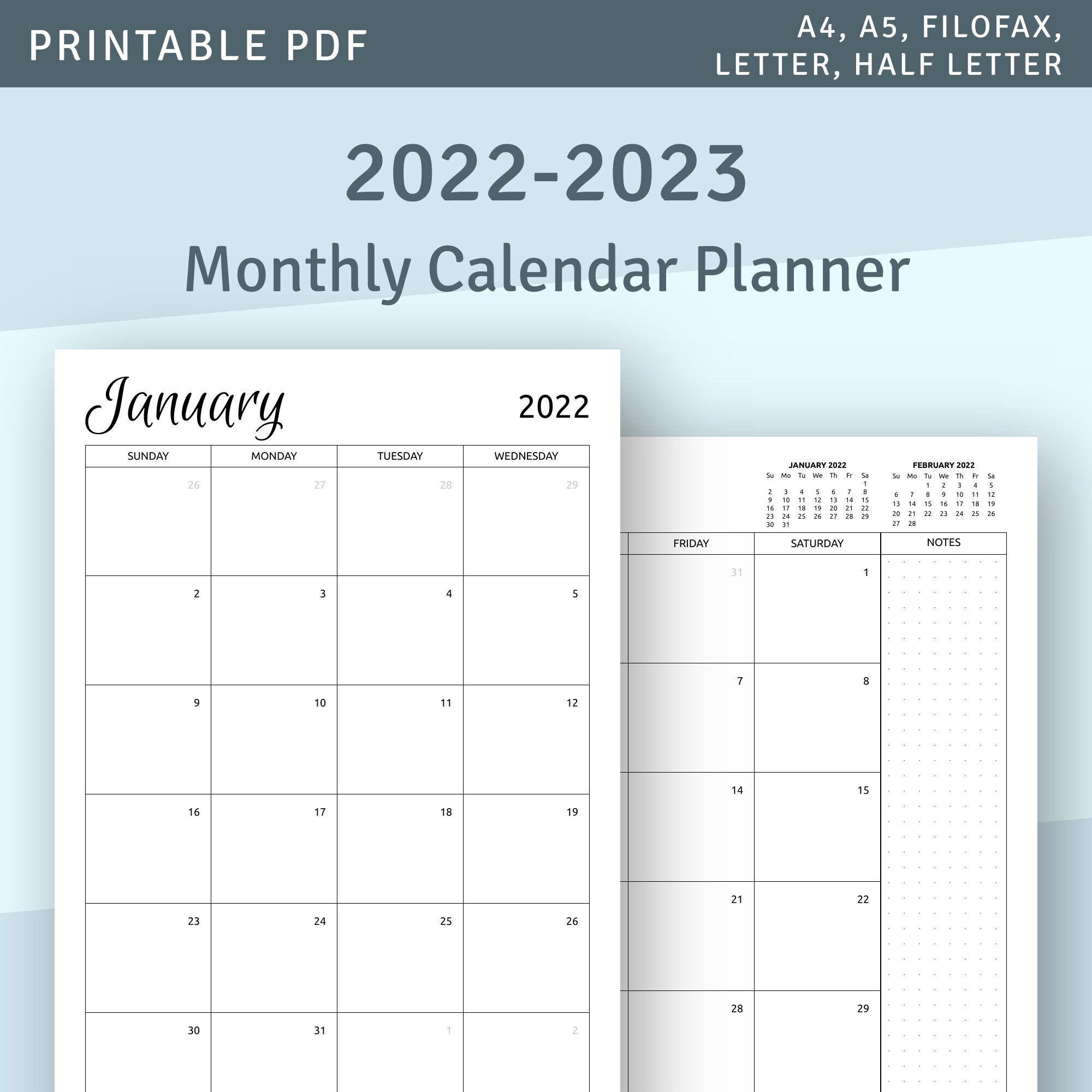 2022 monthly calendar printable template download 2022 etsy canada