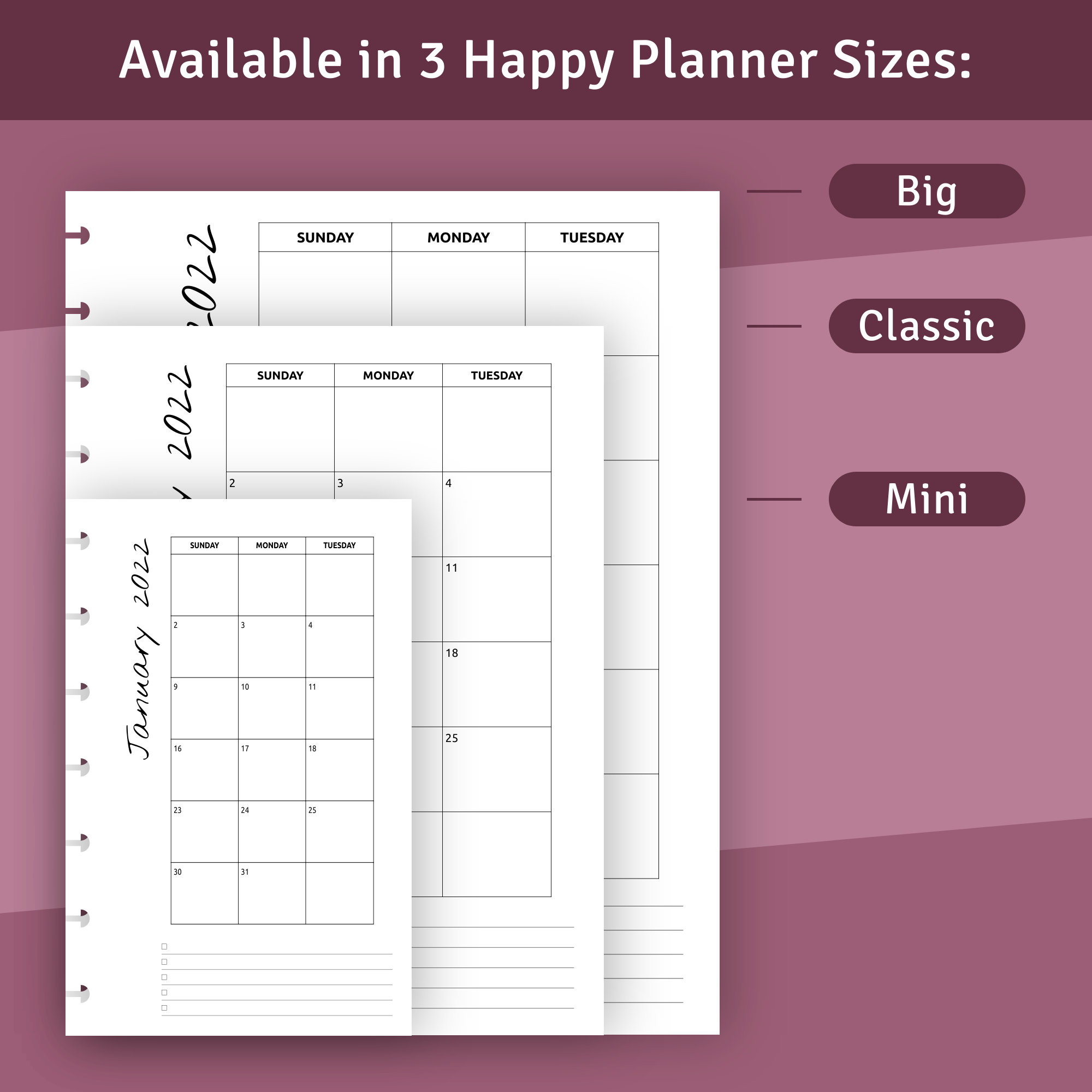 Minimalist Monthly Calendar Printable Template for Happy Planner ...