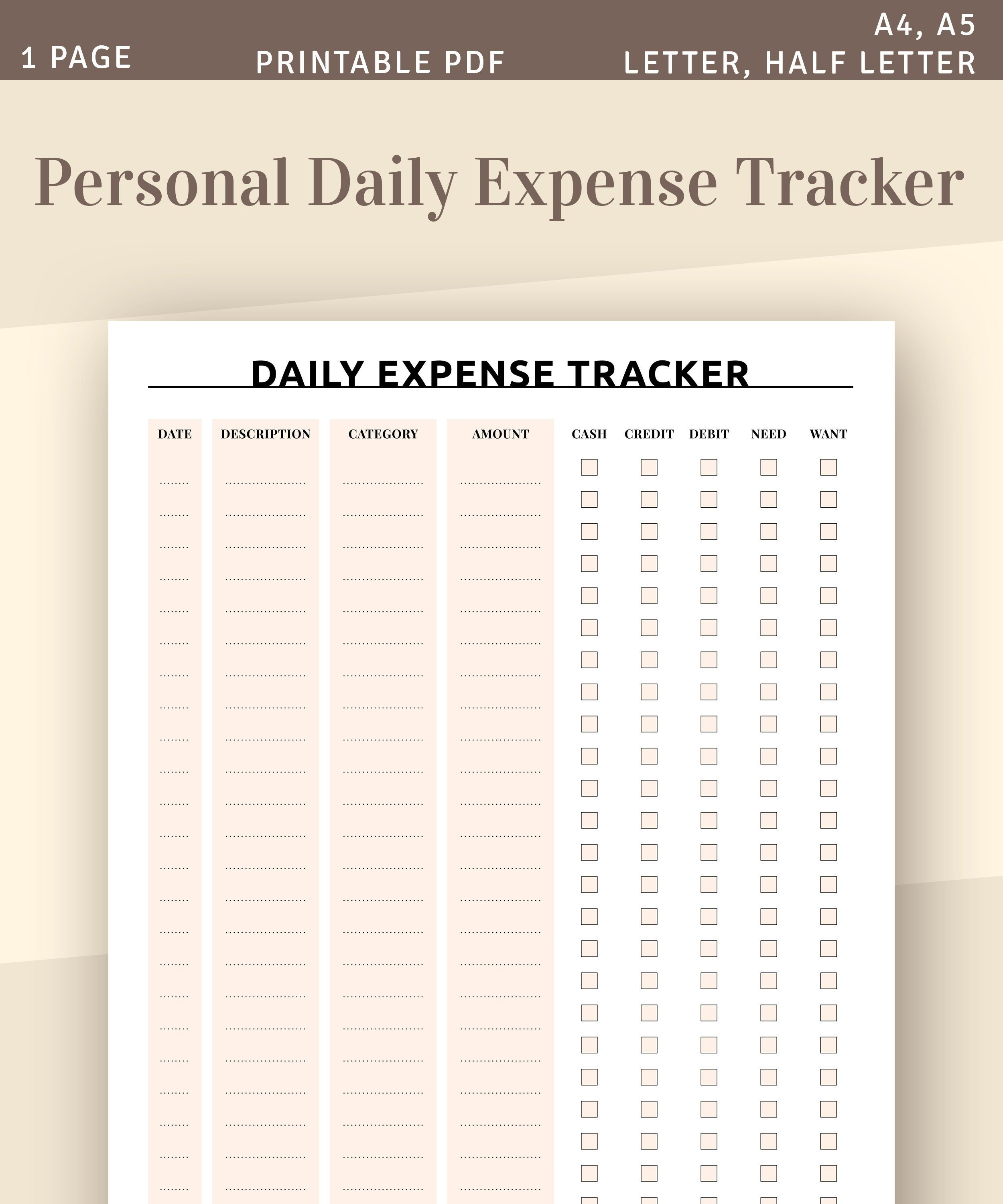 Personal Daily Expense Tracker Budget Planner Template - Etsy