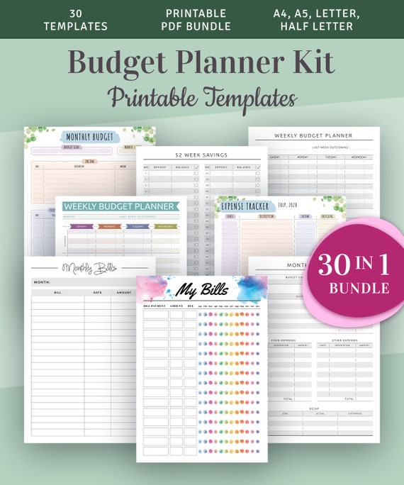 Budget Planner Kit Printable Budget Planner Templates 30 in 1