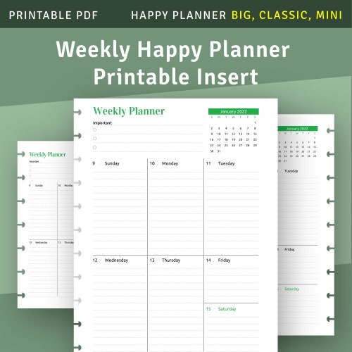 Week on 2 Page Weekly Planner Template for Happy Planner Big / - Etsy