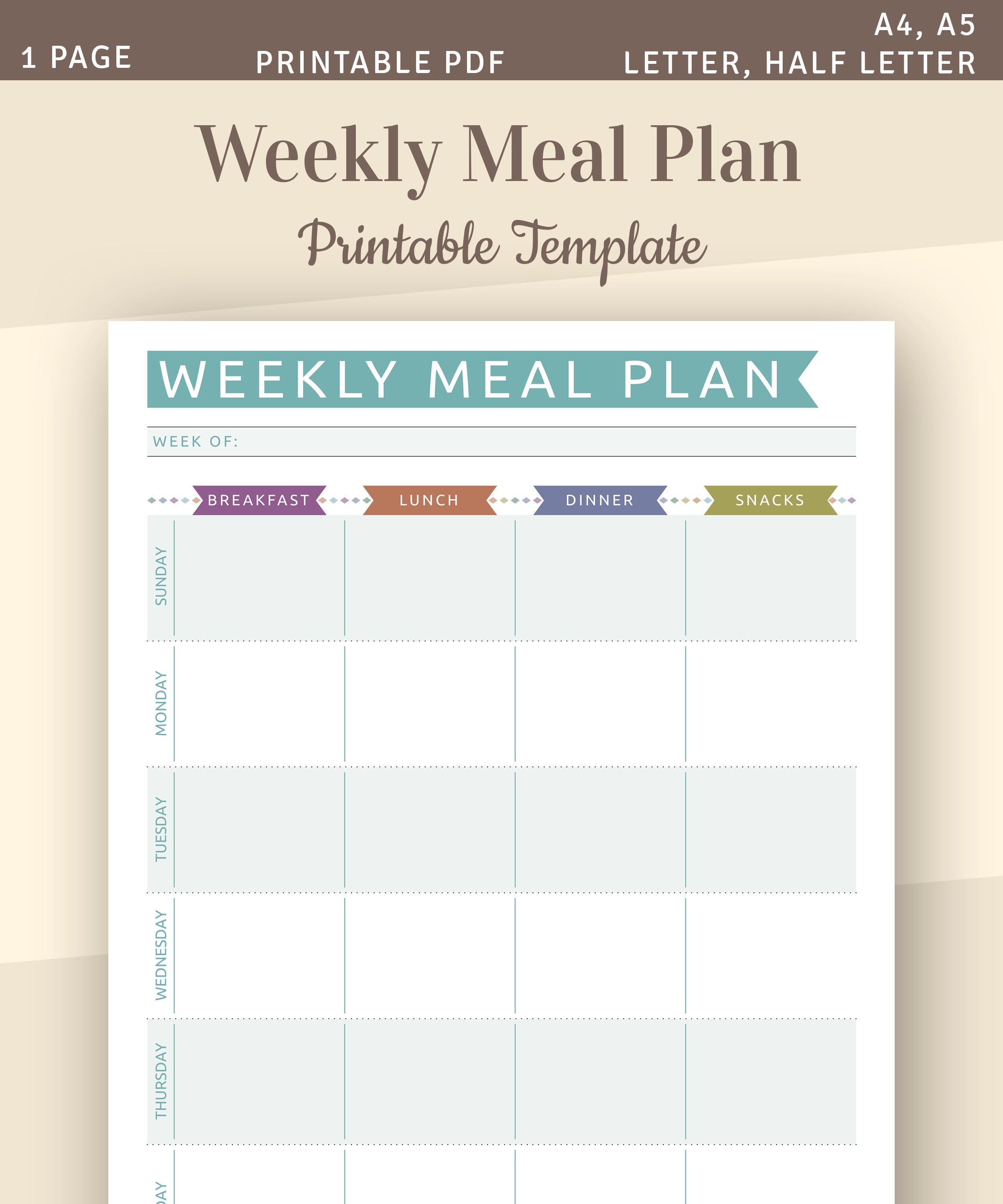 Weekly Meal Plan Printable Week Menu Planner Weekly Food | Etsy