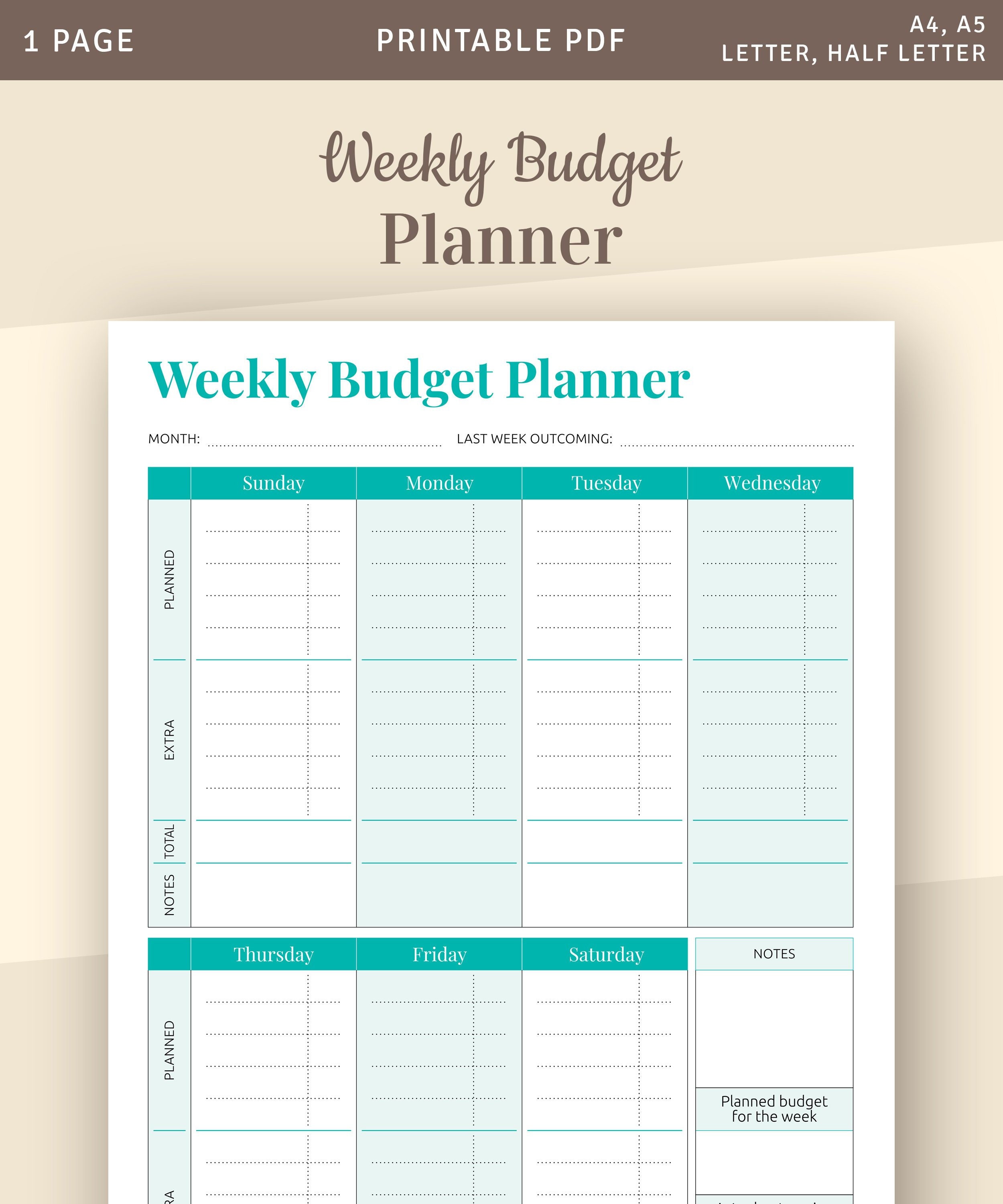 Weekly Budget Planner Template, Printable Money Tracker (PDF) - Etsy, image size:2500x3000