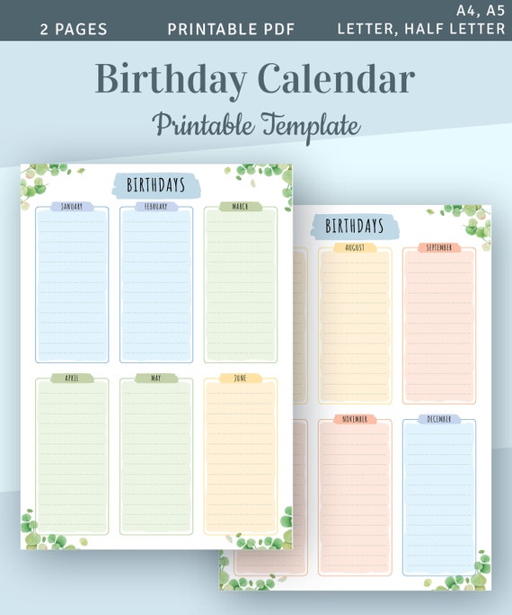 Perpetual Monthly Calendar Template