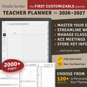 2026 + 2027 Kindle Scribe Lehrer-Planer: Verlinktes Digitales PDF