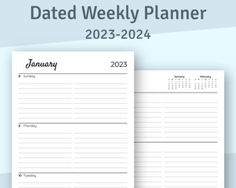 Planner Refill, Printable Planner Page, Weekly Planner Template, Dated Two Page With Calendar, 2024 2025 Printable Planner, Printable PDF