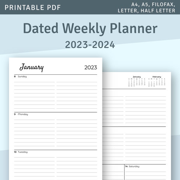 Planner Refill, Printable Planner Page, Weekly Planner Template, Dated Two Page With Calendar, 2024 2025 Printable Planner, Printable PDF