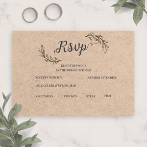 Modelo de cartão Rsvp de casamento rústico vintage, cartão postal Rsvp de casamento para impressão, cartão de resposta editável, responda gentilmente, PDF, JPG, PNG