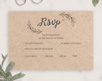 Vintage Rustic Wedding Rsvp Card Template, Printable Wedding Rsvp Postcard, Editable Response Card, Kindly Reply, PDF, JPG, PNG