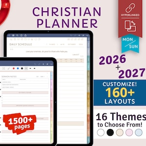 Digital Christian Planner: Bible Study Journal, 10+ Color Themes (Hyperlinked PDF)