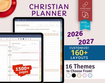 Digitaler christlicher Planer: Bibelstudien-Journal, 10+ Farbthemen (Hyperlinked PDF)