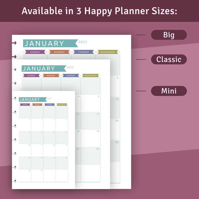 Happy Planner Monthly Layout Printable Monthly Calendar - Etsy