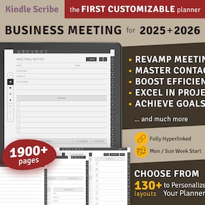 Kindle Business Meeting Notes, Business Project Management Planner, Project Tracker/ Organizer, Meeting Notes, Hyperlinked Planner PDF