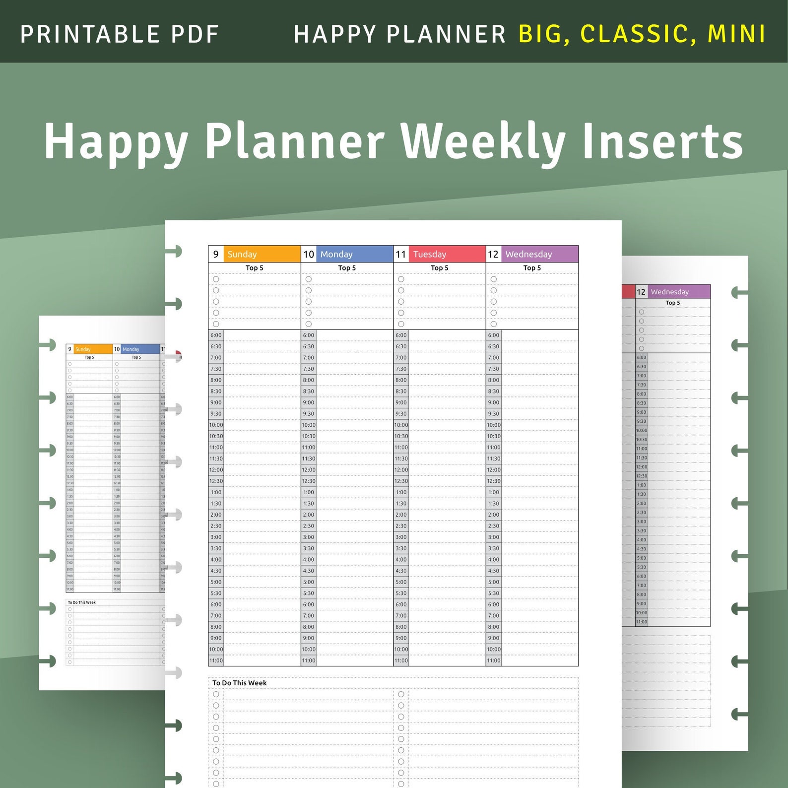 Vertical Weekly Hourly Happy Planner Template Dated Weekly Etsy