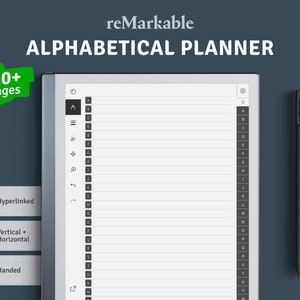Alphabetical Planner for reMarkable 2, Paper Pro devices, A-Z Tabs Hyperlinked Notebook, Digital Address Book / Contact Tracker