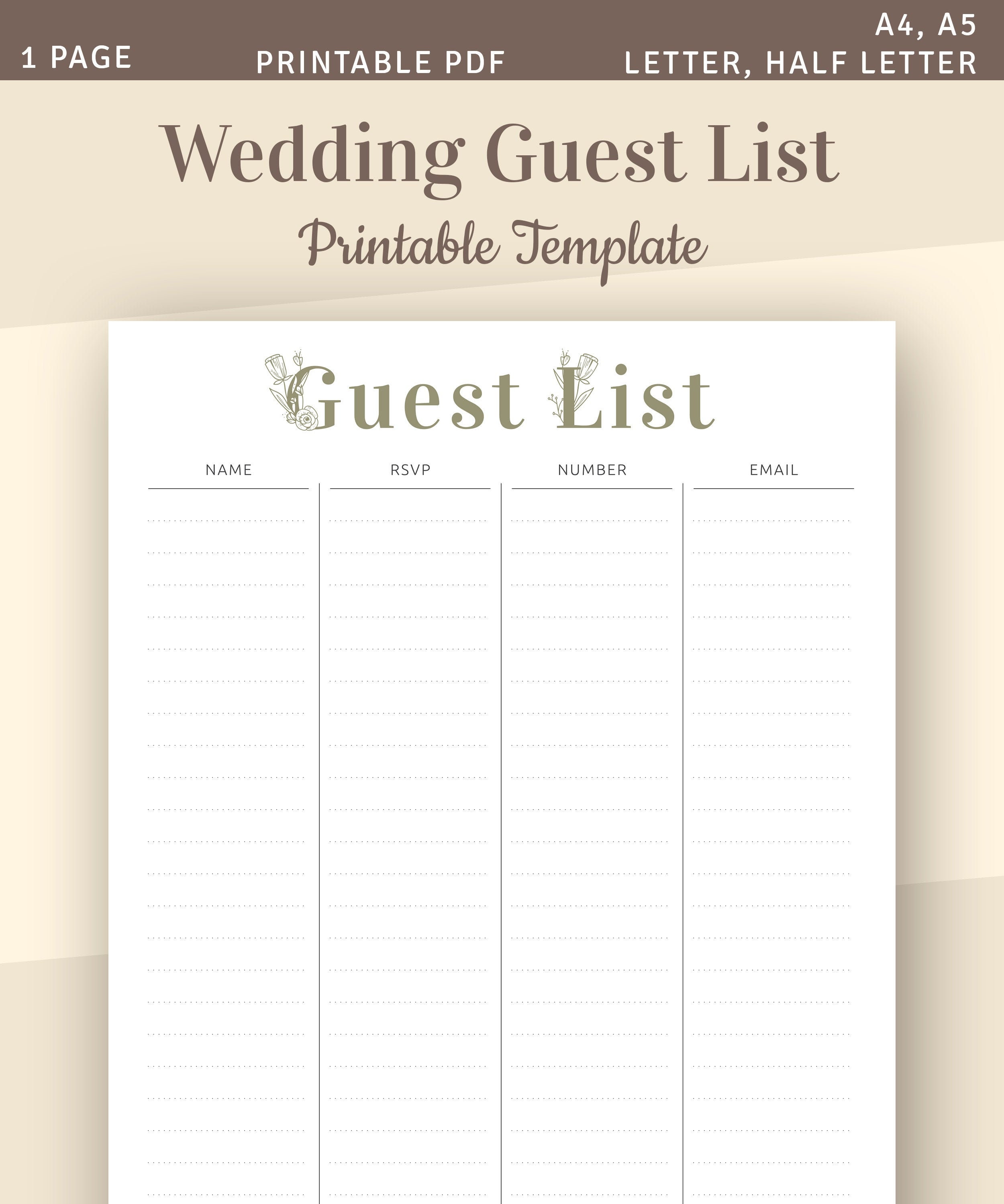 Guest List Guest List Tracker Printable Guest Sheet -  Portugal