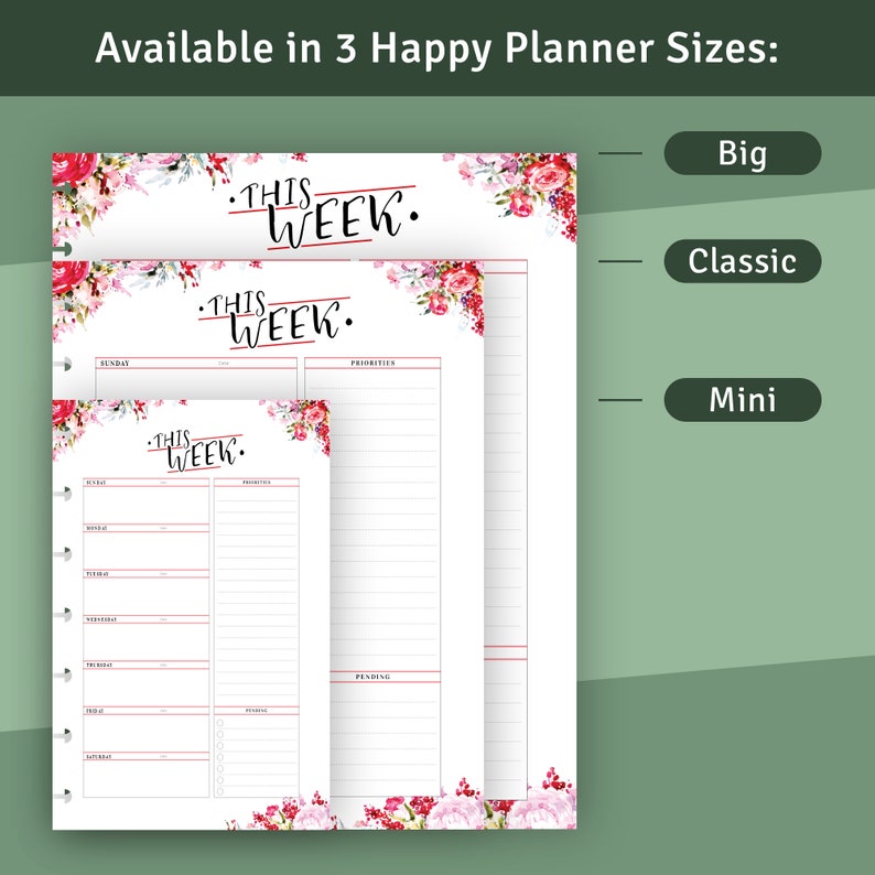 Weekly Refills for Happy Planner Classic / Big / Mini Week Etsy
