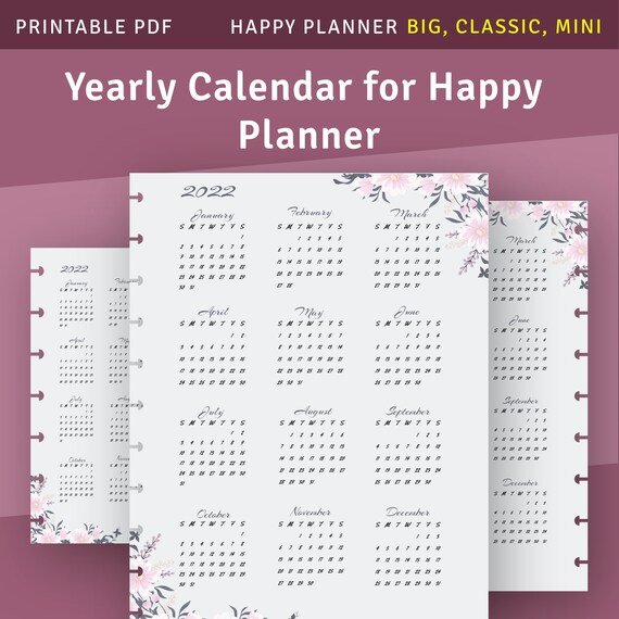Yearly Calendar Pages for Happy Planner Classic / Big / Mini | Etsy