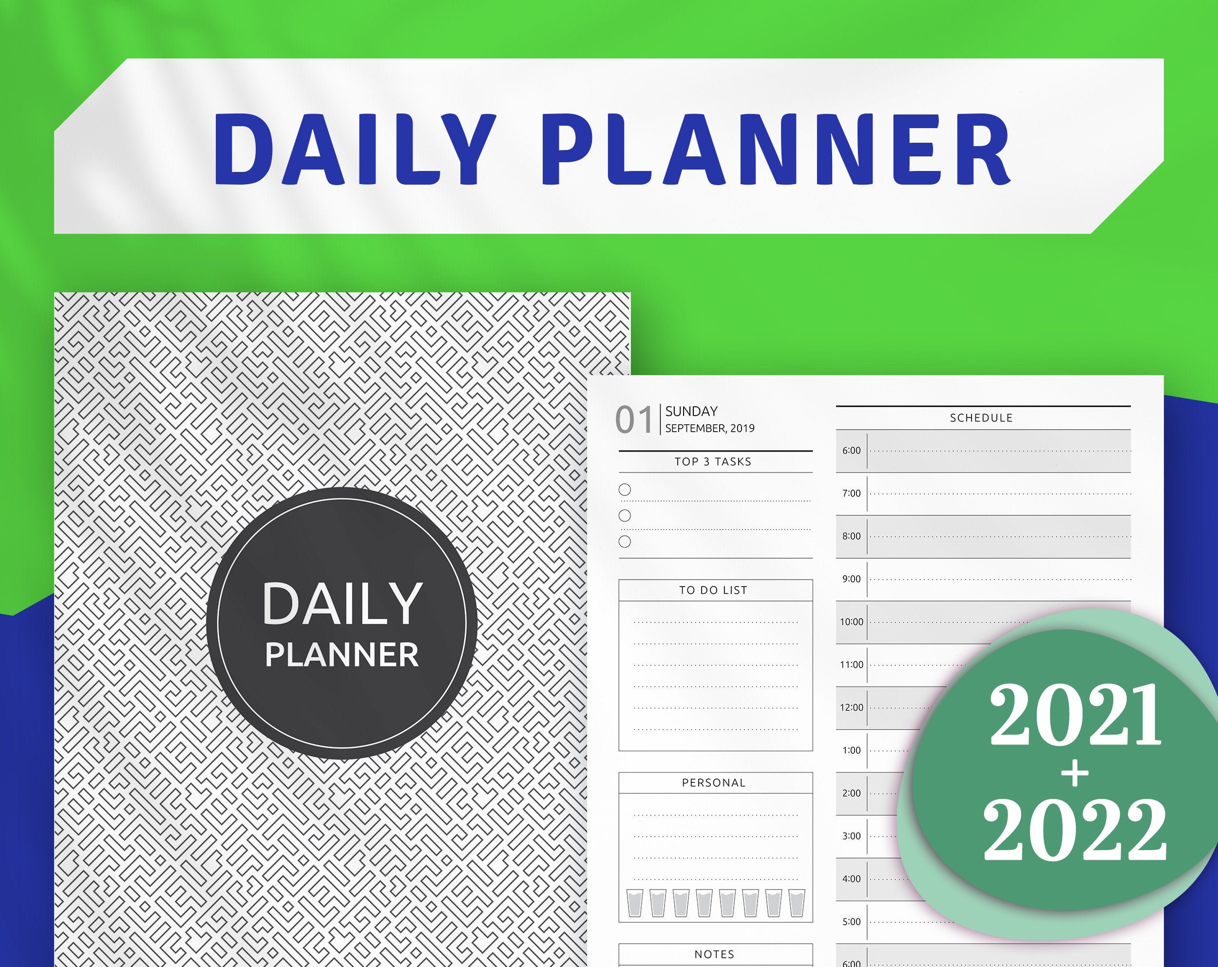 Printable Daily Planner 2021 2022 Agenda Inserts Day Etsy
